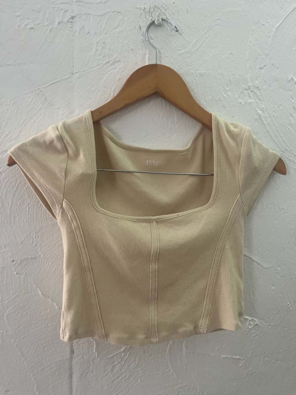 PacSun Cream Ribbed Square Neck Crop Top with Seaming Details
